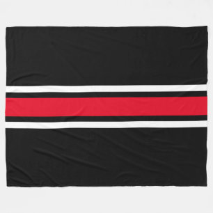 Sporty Bright Red White Racing Stripes On Black Fleece Blanket