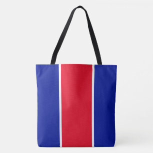 Sporty Bright Red White Royal Blue Racing Stripes Tote Bag