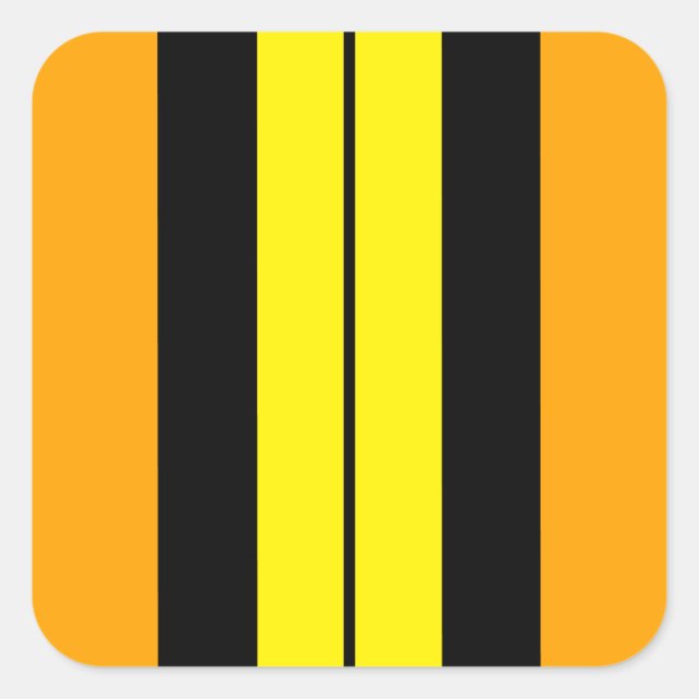 Sporty Bright Yellow Orange Black Racing Stripes Square Sticker (Front)
