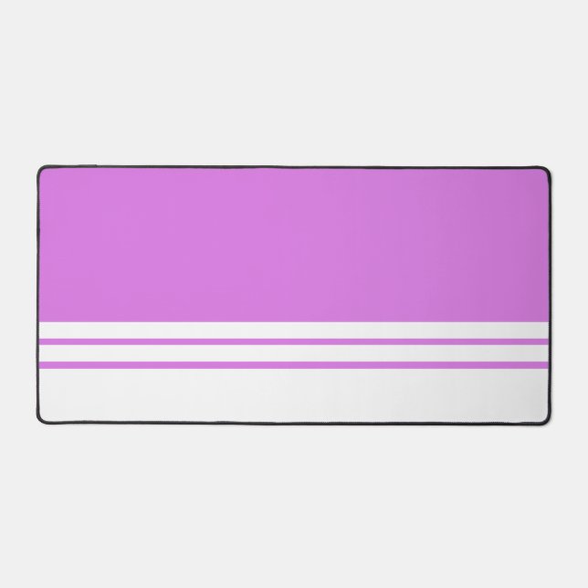 Sporty Candy Pink White Bottom Racing Stripes Desk Mat (Front)