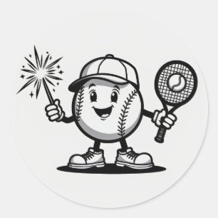 Sporty Celebration: Happy Baseball with Sparkler a Classic Round Sticker