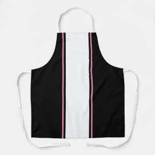 Sporty Chic Bold Black White Pink Racing Stripes Apron
