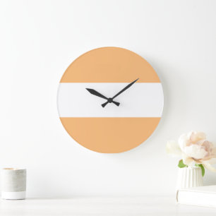 Sporty Chic Light Peach Orange White Wide Stripes Large Clock
