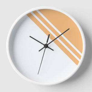 Sporty Chic Peach White Colour Block Racing Stripe Clock