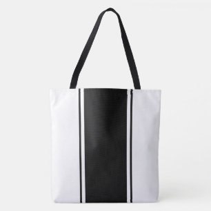 Sporty Chic Vertical Black Racing Stripes On White Tote Bag