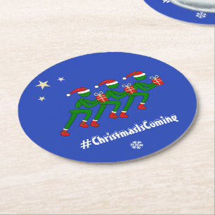 Sporty christmas athletes custom text blue round paper coaster