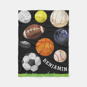 Sporty Cluster Custom Name Black Fleece Blanket