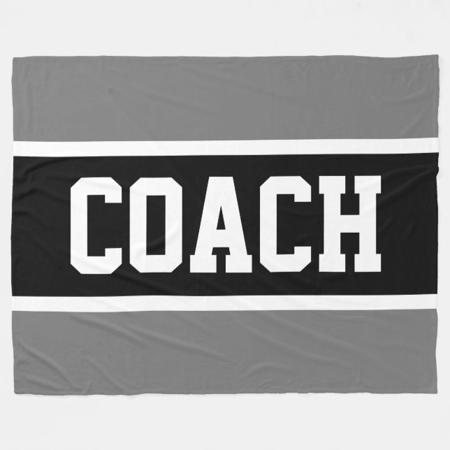 Sporty COACH Bold Grey Black Athletic Stripes Fleece Blanket (Front (Horizontal))