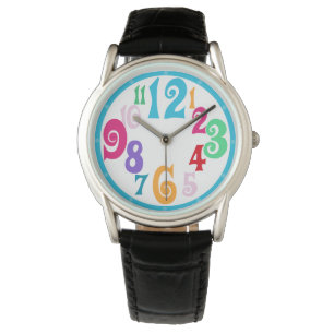 Sporty Colorful Chic Blue Trim Watch Face Numbers