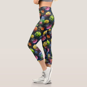 Sporty Colorful Pickleball Pattern Capri Leggings