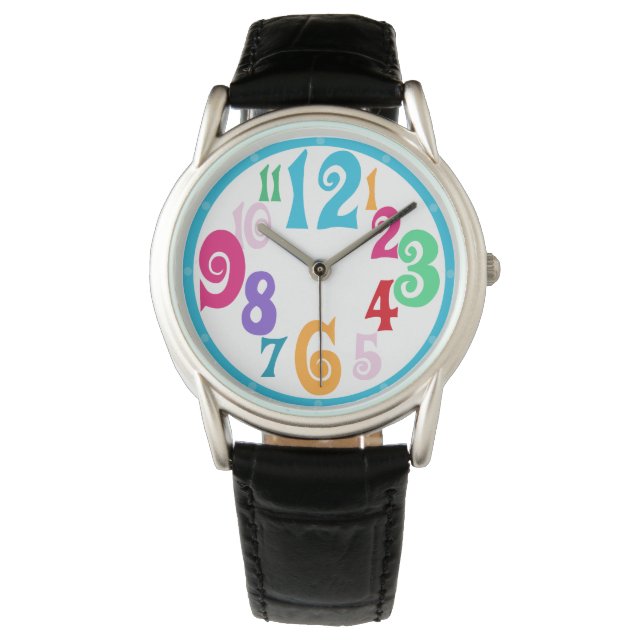 Sporty Colourful Chic Blue Trim Watch Face Numbers (Front)