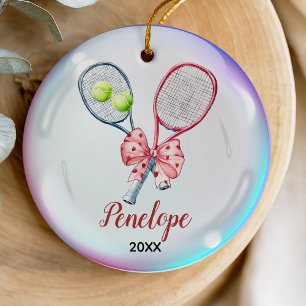 Sporty Colourful Girls Tennis Player Racquet Ceramic Tree Decoration