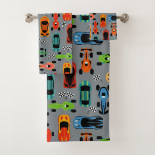 Sporty Colourful Racing Cars Kids Bath Towel Set