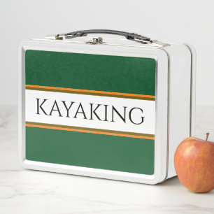 Sporty Cool Bold Green White "Kayaking" Stripes Metal Lunch Box