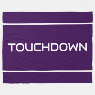 Sporty Cool TOUCHDOWN Text Stripes On Deep Purple Fleece Blanket