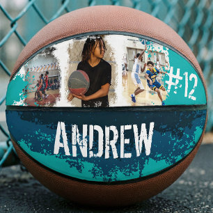 Sporty Custom Player Name & Number 3 Photo Collage Basketball