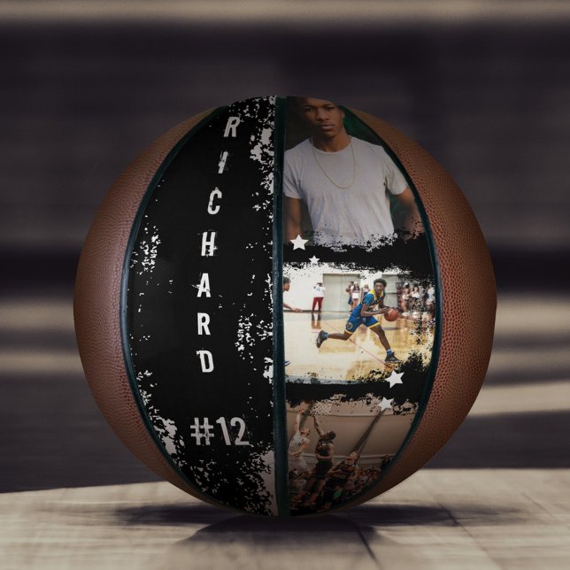 Sporty Custom Player Name & Number 3 Photo Collage Basketball (Creator Uploaded)