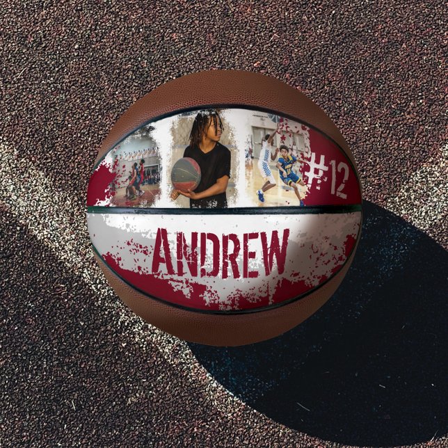 Sporty Custom Player Name & Number 3 Photo Collage Basketball (Creator Uploaded)