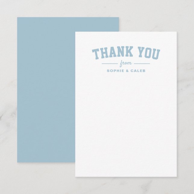 Sporty cute light blue personalised baby shower thank you card (Front/Back)