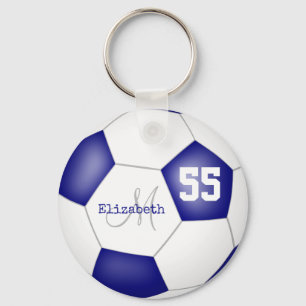 sporty dark blue and white girls' soccer key ring
