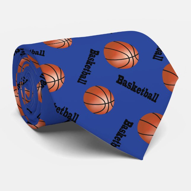 Sporty Dark Blue Background | Basketball Tie (Rolled)