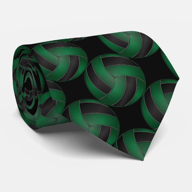 Sporty Dark Green and Black Volleyball Tie (Rolled)