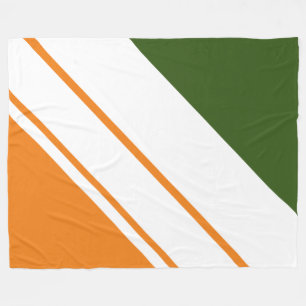 Sporty Dark Green Orange Wide White Racing Stripes Fleece Blanket