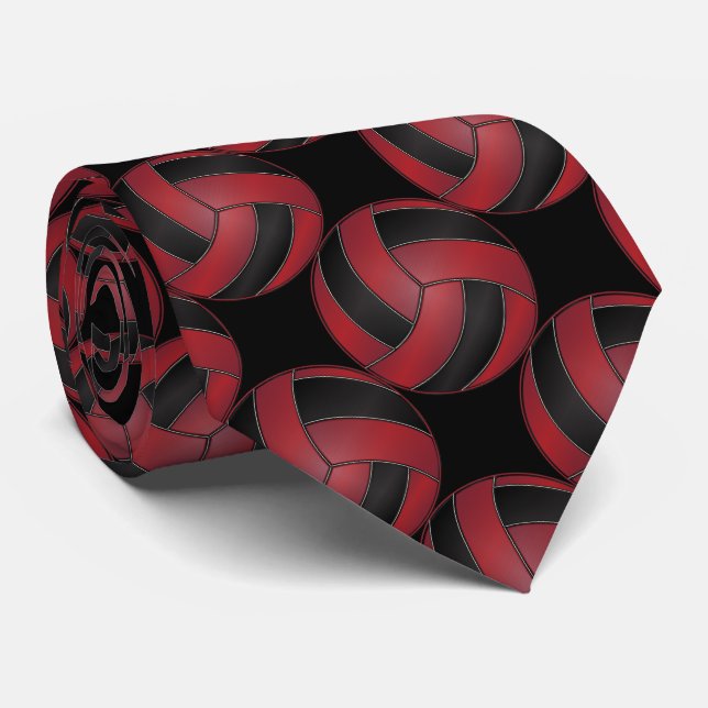 Sporty Dark Red and Black Volleyball Tie (Rolled)