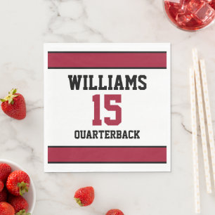 Sporty Dark Red Black Jersey Number Napkin