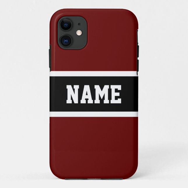 Sporty Deep Red Black White Athletic Stripes Text  Case-Mate iPhone Case (Back)