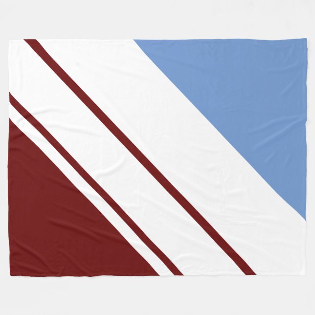 Sporty Deep Red White Light Blue Racing Stripes Fleece Blanket (Front (Horizontal))