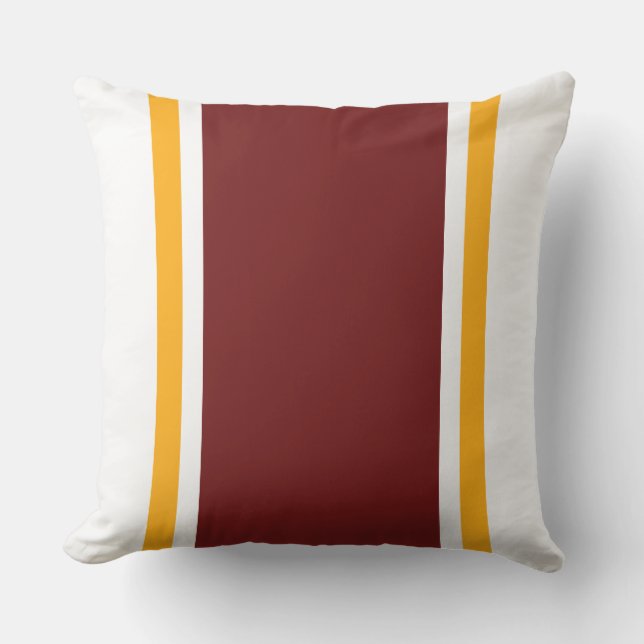 Sporty Deep Red Yellow Orange White Racing Stripes Cushion (Front)