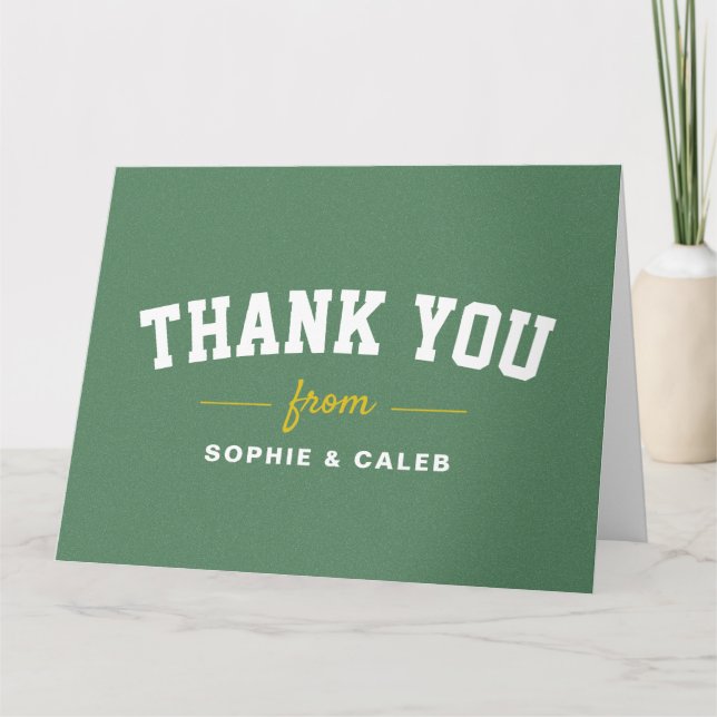 Sporty football field yellow personalised thank you card (Front)