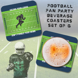 Sporty Football Navy and Green Man Cave Bar Square Paper Coaster