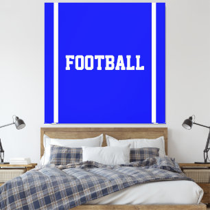 Sporty FOOTBALL White Text Stripes Royal Blue Canvas Print