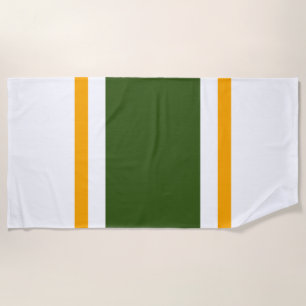 Sporty Forest Green Yellow White Racing Stripes Beach Towel
