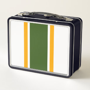 Sporty Forest Green Yellow White Racing Stripes Metal Lunch Box