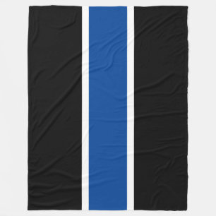 Sporty Fun Athletic Royal Blue Black White Stripes Fleece Blanket