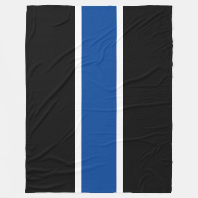 Sporty Fun Athletic Royal Blue Black White Stripes Fleece Blanket (Front)