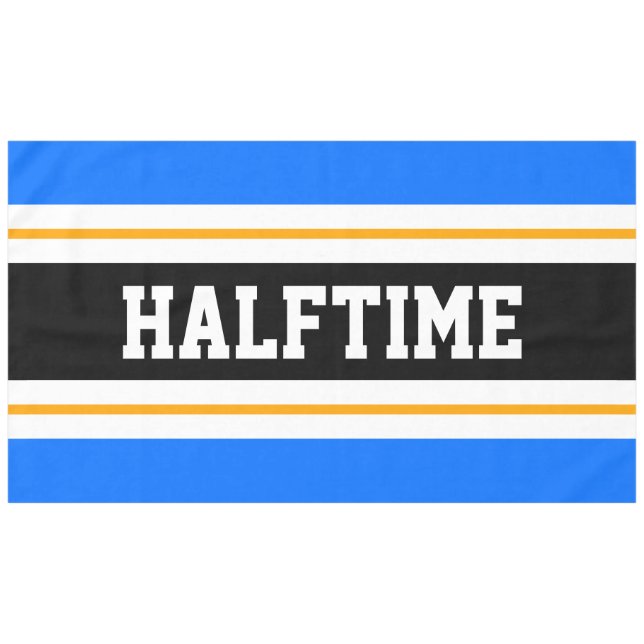 Sporty Fun Bright Blue Black HALFTIME Stripes Tablecloth (Front (Horizontal))