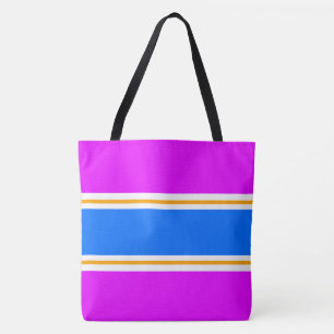 Sporty Fun Bright Pink Blue Orange White Stripes Tote Bag