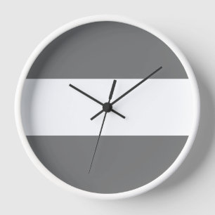Sporty Fun Chic Modern Grey White Wide Stripes  Clock