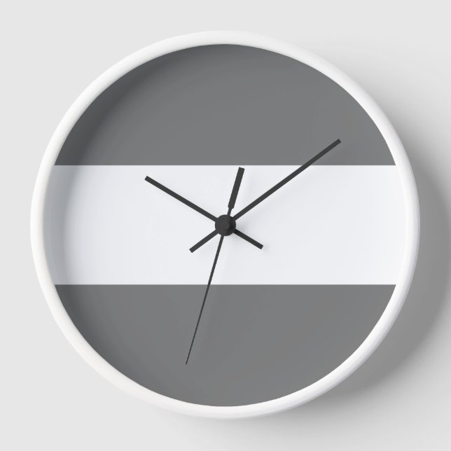 Sporty Fun Chic Modern Grey White Wide Stripes  Clock (Front)