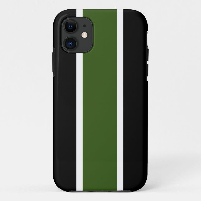 Sporty Fun Forest Green Black White Racing Stripes Case-Mate iPhone Case (Back)