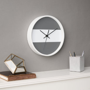 Sporty Fun Professional Modern Grey White Stripes Clock