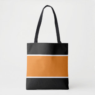 Sporty Fun Wide Bright Orange White Black Stripes Tote Bag