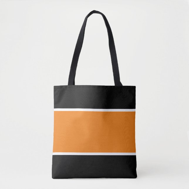 Sporty Fun Wide Bright Orange White Black Stripes Tote Bag (Front)