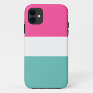 Sporty Fun Wide Bright Pink White Aqua Stripes iPhone 11 Case