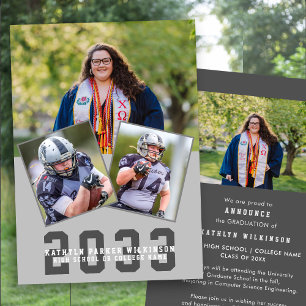 Sporty Girl Modern Bold Script 4 Photo Graduation Announcement