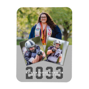 Sporty Girl Modern Bold Script Graduation 3 Photo Magnet